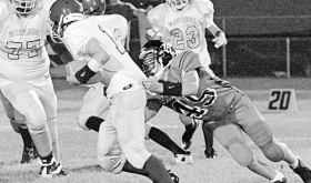 Panther coach Paul Fortunato credits his team’s recent success, scoring more than 60 points in each of the last to games, to his offensive and defensive linemen, which includes sophomore Ethan Allred pictured getting a sack.