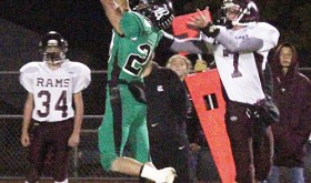 Panther senior Chas Byerly is pictured getting an interception against Soroco last Friday. Byerly rushed for 129 yards, scored three touchdowns, a two-point conversion and had an interception against the Soroco Rams. The 54-7 win secured a playoff spot for the Panthers, the first in several years.