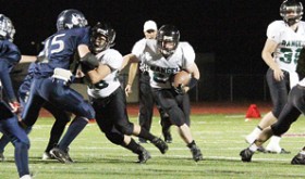 The RHS Panthers played Vail Christian Friday on their home field. The Panthers won the game 30-6. Senior (No. 22) Colton Coombs rushing. (Left) Junior (No. 88) Ryan Wilzcek blocking.