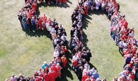 Thanks to a few key staff members marking a large “50” in the grass, the town of Rangely for the use of a bucket truck and operator Paul Tucker, CNCC Photographer Denise Wade was able to get this photo of CNCC graduates, family and faculty making a “Human 50” to commemorate the beginning of the 50th year of higher education for the local college.
