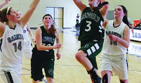 Rangely’s Aimee Hogan makes two of her 12 points with a layup against Vail Christian, with junior classmate Chelsea Ficken following. The lady Panthers will host Paonia Friday and travel to Hotchkiss Saturday.