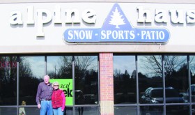 Meeker resident Nettie Faye Modlin thanks Frank Cooley for taking her son Larry (pictured with his wife Becky) skiing as a boy in Meeker. She’s proud her son “pays it forward.” As owner of Alpine Haus in Greeley, Larry ran a ski bus service to resorts near Greeley six times a year and was known as “one of northern Colorado’s leaders of recreation.”