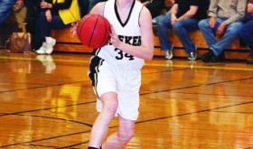 Meeker sophomore Megan Parker earned some varsity minutes against Hayden and assisted on several baskets with effective bounce passes.