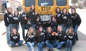 The Meeker girls basketball team ended its season as district champions and regional runner-ups. Pictured before leaving for the regional tournament are (back) manager Tristan Nielsen, Kaysyn Chintala, manager Leah Pool, Amanda Kendall, Kacey Collins, Sydney Hughes, Bailey Atwood, Piper Haney and Katie Dinwiddie. (Front) Shelby Burke, Megan Parker, Aly Ridings, Deena Norell, Taylor Neilson and Jamie McLaughlin. The Lady Cowboys finished with a 21-3 record.
