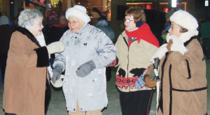 These four friends, from left to right, Doris Walters, Mickey Riegel, Dorothy Chappel and Ann Mortensen, braved the elements in downtown Meeker on Friday might to take in the Meeker Girls’ Choir caroling, the lighting of the Meeker Christmas tree, the Meeker Parade of Lights and fireworks.