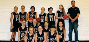Playing on the Barone Middle School seventh-grade girls' basketball team, in the back row, are: Annelise Amack, Jilly Bumguardner, Lorena Martinez, Karlee Nielsen, Jadynn Archuleta, Caleigh Morlan and coach Tom Knowles. Middle Row: Julia Dinwiddie, Makenna Burke, Kirsten Brown and Madison Kindler. In front: Matilda Brown, Sarina Goedert and Addie Joy. Manager Mary Baylie is not pictured.