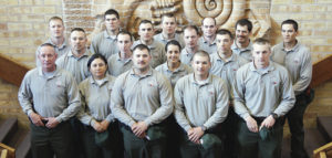 CNCC’s National Park Ranger Academy held its spring 2015 graduation on the college’s Rangely campus on April 3. The Academy at CNCC is one of only seven in the United States—all are law enforcement programs. The spring 2015 graduates are: (front row) David Elliott, Destiny Gardea, Richard Gonzales, Alexander Knaak, Daniel Dodd; (middle row) Jeff Castillo, Jeff Cummings, Robert Stetler, Katelyn Mahoney, Chais Saunders, Joe Kissner; (back row) David Grissom, Scott Simmerman, Tim Zimmerman, Gregory Agar, Nick Johnson-Moyneur and Richard Reagan.