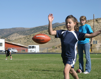 Third-grader Sydnie Main punts during the PPK event. She finished first in the 8-9 girls’ age group.