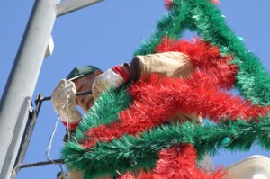 Bryan Mackey, an employee with the town of Rangely, was involved in putting up decorations for Christmas on Nov. 19.