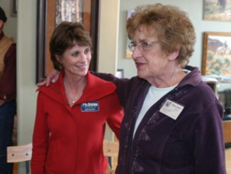 Lori McInnis, wife of Republican gubernatorial candidate Scott McInnis, returned to her hometown of Meeker for a political meet and greet Sunday at Fawn Creek Gallery. She was introduced by Dee Weiss, owner of the gallery.