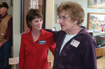 Lori McInnis, wife of Republican gubernatorial candidate Scott McInnis, returned to her hometown of Meeker for a political meet and greet Sunday at Fawn Creek Gallery. She was introduced by Dee Weiss, owner of the gallery.