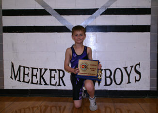 Meeker Elementary School’s Wyatt Pfau won a state wrestling title last weekend in Denver, winning the 70-pound, 8-and-under bracket. BMS sixth-grader Devon Pontine finished fourth and TJ Shelton was one match from placing. Shelton’s younger brother Jake and Chase Rule also qualified for and competed in the state meet, but did not place.