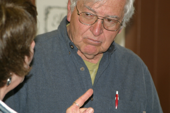 Joe Livingston, who lives upriver, talked with Ellene Meece of the Meeker Chamber of Commerce after last week’s master plan meeting. Livingston and other residents asked several questions of the presenters. The event was attended by about 30 people.
