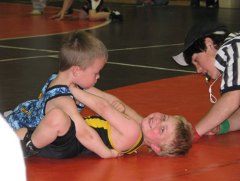 Cade Blunt of Meeker was all smiles, even on his back.