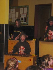 Anna Todd’s fourth- and fifth-grade marimba band set off the evening with a fantastic assortment of musical numbers. The band practices during the students’ lunch time. They have worked very hard and are certainly something to hear and see. 