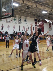 Rangely senior Brittany Babineaux takes a shot in a game against the Hotchkiss Bulldogs. Babineaux scored 10 points in a losing effort last weekend in the District 5 tournament. The Lady Panthers will play Wray in the first round of the regional tournament to be held at Mullen High School in Denver this Friday with the tipoff scheduled for 6:30 p.m. 