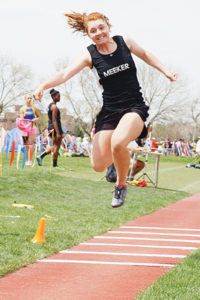 Meeker sophomore Sydney Hughes’ final triple jump was her best by a foot and landed her on the podium in seventh place.