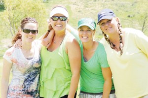 Rangely’s Trilby Elam and Cori Elam (second in from right) had fun and shared laughs with Meeker’s Danielle Feola and Jill Massey in the Ladies DearFly golf tournament in Meeker on Saturday. Feola and Massey finished with the second-best gross score (82) in the second flight.