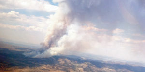 An aerial view of the East Tschuddi fire in Rio Blanco County.