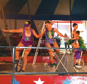 The Culpepper and Merriweather Circus gave two performances in Rangely on Friday and two performances in Meeker on Saturday to the delight of many adults and throngs of children. Above, the Arlise Troupe, a Canadian unicycling family, spin hand in hand during their portion of the performance. The circus featured thrilling acts of danger, exotic animals, magic, acrobats and acts of deception.