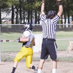 Meeker junior Tristin Pelloni caught two touchdown passes from quarterback Jake Phelan and intercepted one on defense against the Central Warriors in Grand Junction.