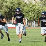 Rangely Panther senior Cameron Enterline is pictured returning an interception during a recent practice drill. Enterline and his teammates scrimmaged Saturday and will host Dove Creek in the first game of the season Aug. 30 on Yeager Field.