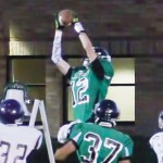 Panther senior Cameron Enterline caught four passes from Kaulan Brady for 91 yards and is pictured intercepting a Mustang pass in the end zone. Enterline was also crowned the homecoming king.