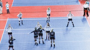 Meeker varsity players Sydney Hughes (5), Reagan Pearce, Piper Haney (4), Paige Jones, Taylor Neilson (3) and Aly Ridings are pictured on the follow against the eventual state champion Resurrection Christian Cougars.