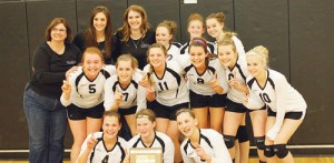 The Meeker High School volleyball team entered the Region G tournament as the No. 2 seed and left as regional champions after defeating Telluride and host Ridgeway on Saturday. The championship advanced the Lady Cowboys to the Colorado State Volleyball Championships in Denver, and Meeker will be in the same pool as Ridgeway and Resurrection Christian, playing Ridgeway first on Friday at 8 a.m. Playing for the regional champs are, in front, Piper Haney, Aly Ridings and Taylor Neilson. Middle, Sydney Hughes, Jamie McLaughlin, Brittany Smith, Paige Jones, Reagan Pearce and Meagan Parker. Back row, coaches Christy Atwood, Janae Stanworth and Keely Winger, Lori Ann Klinglesmith, Maggie Phelan and Jenna Walsh.