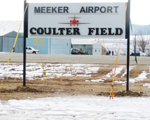 This sign at Coulter Field in Meeker marks the newly paved apron, where large planes will be parked at the field. The other side of the sign marks the older apron, where smaller aircraft will be parked in front of the hangars.