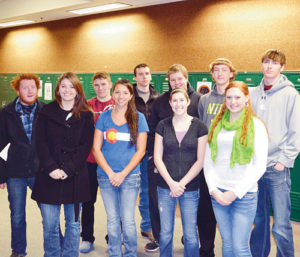 Ten athletes at Rangely High School were named to the first team all-state academic team and one to the honorable mention all-state team last week by the Colorado High School Activities Association (CHSAA). In the front row, from the left, are: McKale Pennell (first team, football); Tessa Slagle (first team, cross-country), Aimee Hogan (first team, volleyball); and Chelsea Ficken (first team, volleyball. In the back row are, from left, are: Tanner Nielsen (first team, cross country); Ethan Allred (first team, football); Colt Allred (first team, football); Layne Mecham (honorable mention, football); Mitchell Webber (first team, cross country); and Cameron Enterline (first team, football). Not pictured is Simone Heinle (first team, volleyball).