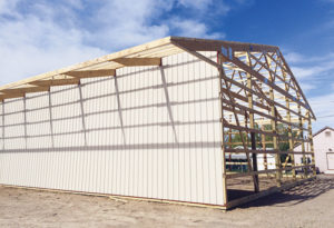 Cleary Building Corp. has added trusses and begun placing siding on a building materials facility that will contain “as many things for a project in Rangely that we can stock it with,” Rangely True Value owner Rodger Polley said last week. The 5,500-square-foot posted beam structure going up south of the original True Value property on South White Avenue will be complete by July, Polley said.