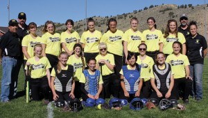Members of the Meeker High School softball team are, from left, back row: coach Rick Dodds, Sarah Gerloff, Caroline Copeland, Taylor Frantz, Christina Pryce, Maria Gonzalez, Jasmine Patterson, Julia Christenson, Charisma Plantiko and coach Lance Pryce. Middle row, from left: coach George Ibarra, Abbey Morgan, Taylor Dodds, Kendra Nelson, Kaitylyn Shrode, Sidney Ferguson and coach Briana Williams. Front row, from left, are: Elaina Lewis, Katelyn Ibarra, Breanne Baker and Sierra Williams.