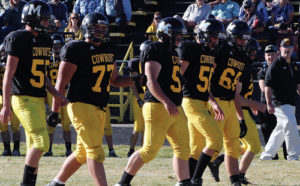 Meeker offensive linemen Chase Rule, Tyler Ilgen, Kash Atwood, Jake Henderson and Noah Overton provided protection for their two quarterbacks to throw for a combined 222 yards, and they blocked for eight teammates who carried the ball for a combined 202 yards. The Cowboys will travel to Buena Vista for the Colorado 1A state semifinals, where the winner will advance to the state championship game against the winner of the game between Resurrection Christian and defending state champion Paonia.