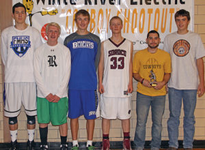 The all-tournament team for the 2014 White River Electric Cowboy Shootout were: Javen Gumber (Fruita), Patrick Scoggins (Rangely), Ro Pascal (Mancos), Warren Hayes (Soroco), Raul Lopez and Ty Dunham of Meeker. Lopez, a senior, led his team to another title and was named the tournament’s MVP.