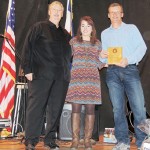 Alliance Energy Service of Rangely was the winner of the Industry of the Year Award on Saturday night at the Rangely Area Chamber of Commerce’s benefit Crab Crack dinner and awards ceremony. From left to right are: Alliance Energy Service owner Sam Polley, Rangely Chamber Executive Director Kristin Steele, and Alliance employee Josh Anderson.