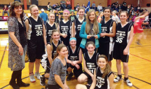 The Barone Middle School eighth grade girls’ basketball B team finished off their season on Feb. 14 by winning their B team district championships. They first defeated Craig by a lopsided 40-8 score over Craig and then dominated Rangely 35-13. Team members are: standing, from left to right: Coach Jamie Rogers, Ellie Anderson, Abbi Rosendahl, Mikayla Cardile, Allison Moon, Allie Willey, Tori Lasker and Savana May. Kneeling, from left to right are: Briar Meszaros, manager Abbi Moon, Michaela Jones, Kylee Bradford and Lila Klinglesmith.