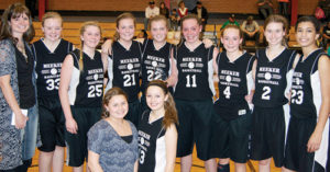 The Barone Middle School eighth-grade girls’ basketball A Team capped off an undefeated (11-0) season Saturday in Meeker, beating Rangely in the championship game of the league tournament. The A-team only lost one game last year and head coach Jamie Rogers is excited about their future. “This is a really strong and fun group of girls,” coach Rogers said. “They are good to each other and take care of each other. They will be a group to look out for. Standing next to coach Rogers are: Anderson Urista, Kenzie Turner, Kassie and Krissie Luce, Megan Shelton, Gracie Bradfield, Allison Moon and Torri Lasker. In front are manager Abby Moon and Lila Klinglesmith.