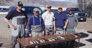 Taking part in the White River Community Association Fishing Tournament on March 14-15 was a full field of 10 teams, the largest number ever, out to catch whitefish for the community fish fry on June 13 to raise funds for Buford School. Pictured is the Rio Blanco Abstract team with its catch of the day. 