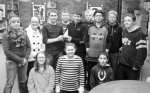 Several Barone Middle School students combined efforts to win the MathCounts competition for the Western Slope in Grand Junction over the weekend. Usually, the winners of the competition are older students, but the Barone students prevailed. Bottom row, from left to right, are: Madison Kindler, Abbi Moon and Jon Baker; middle row, from left to right are: Marryn Shults, Brynlee Williams, Pake Burke, Kale Burke, Jose Garcia, Ryan Phelan and Ridge Williams; back row, from left to right are: Jake Shelton and Colby Clatterbaugh.