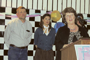 Ellene Meece, president of the Rio Blanco County Historical Society, accepted the Non-Profit Organization of the Year award on Saturday night at the annual Meeker Chamber of Commerce annual dinner and awards program at the Fairfield Center. Behind Meece are chamber board member and presenter Dan Schwartz, left, and Meeker Chamber of Commerce Executive Director Stephanie Kobald.