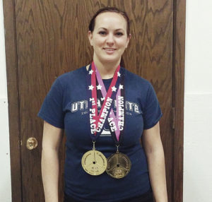 Rangely resident Brittanie Meinzer took first place in her weight class and age division at the American Powerlifting Federation’s Utah State Championships and National Qualifier at West Jordan’s Elite Performance Gym on Feb. 28. In addition to earning top honors for the highest combined total in squat (198 pounds), bench press (131 pounds) and dead lift (298 pounds), Meinzer, a mother of three, set new personal bests in all three categories.