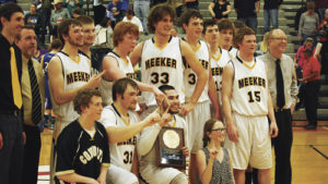 The Meeker High School boys’ basketball team won both of its games over the weekend at the regional tournament in Grand Junction, and the Cowboy cagers emerged as regional champions and will play in the state tournament this weekend in Denver. Meeker was selected as the No. 5 seed by the state tournament seeding committee and will open their tournament play at 10:15 a.m. today against Simla. The Cowboys go into today’s contest with a season record of 22-1.