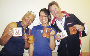 Last year’s Rangely Racquetball Tournament had family members, from left,  Aiaga Roffey (first in Women’s A division), daughter Adena Duncan (first in Women’s D division) and husband Ed Roffey (second in Men’s Open division) taking home handmade, one-of-a-kind tournament souvenirs made by Rangely potter Elizabeth Robinson Wiley. While sign-up closed on Monday, the tournament will be held Friday through Sunday at the Rangely Recreation Center.