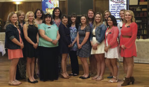 PEO is a philanthropical education organization. The PEO raises money for scholarships locally and nationally. This photo was taken May 11 after the dinner at Richards Hall in which all senior girls are honored, and 2015 is the group’s 95th year. Receiving the English award was Brittany Smith and receiving the math/science award was Regan Pearce for highest grade point averages over four years in those subjects. From left to right: Andrea Urista, Jessica Taylor, Megan Parker, McKenna Kummer, Katelyn Atchley, Paige Jones, Dominique Devore, Sara Murray, Brittany Smith, Sydney Hughes, Hailey Simonsen, Jamie McLaughlin, Linda Olivas, Reagan Pearce and Lilly Munn.