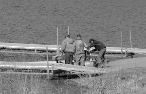 The warmer weather and lots of sunshine have made for good boating and fishing on Lake Avery, about 21 miles east of Meeker on County Road 8. This group of fishermen took advantage of the ice-free waters and the newly repositioned dock to try their luck fishing on the lake on April 14 while several individuals and family groups fished from the shore. 