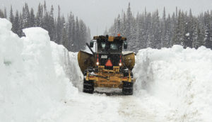 Demonstrating the job that lay ahead, this Rio Blanco County snow plow shows what lies in front of it while trying to clear County Road 8 up over Ripple Creek Pass all the way over into Routt County on Wednesday. As of noon on May 20, the Rio Blanco County road crew had less than four miles to go to clear a narrow route the entire length of the closure. The crew was also battling a major blizzard on top of the pass, but were able to finish the initial path and open the road. The road will require a four-wheel-drive vehicle and a lot of caution as there is a lot of snow, melt-off and mud, making the travel treacherous for possibly a couple weeks, the county Road and Bridge Department advised on Friday.