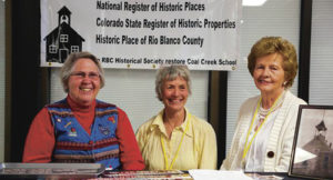 In attendance at the Oldtimers’ Dinner and Dance on Saturday night were, from left, Janet Clark, Ellen Reichert and Marge Rogers of the Rural School Research Project. The theme of the event was “School,” and local square dancers were the dining entertainment while Total Entertainment of Craig provided the entertainment for the evening of dancing.