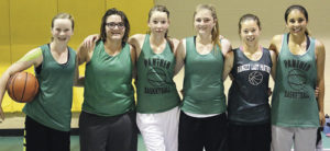 The Rangely Panthers girls’ basketball squads recently hosted an invitational summer tournament with teams from Hayden, Meeker, Soroco and Baggs, Wyo. All the teams did well, and the picture is from the Rangely B Squad after a win over Soroco. From left to right are: Cassidee Brown, Alexis Wiley, Raelynn Norman, Alanna Wiley, Skylar Thacker and Kaylalle Wyman-Forunato.