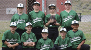 The Rangley Recreation League Baseball Team Panthers. In the back row, from left to right, are: Brent Cantrell, Austin Davis, Nevaeh Bland and Byron Mackay. In the front row, from left to right, are; Justin Cudo, Andrew Dorris, Wyatt Tull, Anthony Dorris and Luis Quintana.